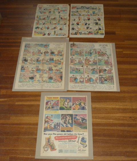 Captain &The Kids-Flash Gordon Globe Comics Pages 1919: Great lot Of five fabulous Boston Globe and The Philadelphia Inquirer Newspaper Comic Pages. One Sheet of Flash Gordon By Mac Raboy and Don Moore which also has an advertisement for Sheaffer Fountain 
