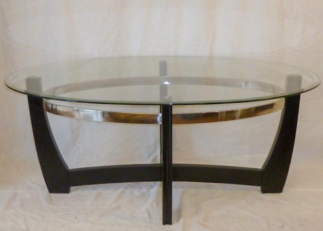 MCM Elliptical Shaped Chrome & Black Base Coffee Table (1 of 5)