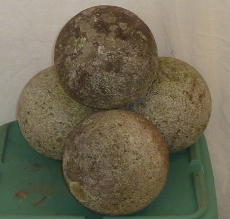 4 Granite Ornamental Spheres Estate Find: Found in upstate N.Y. estate , on outside courtyard . Each one has an 8" diameter. From being outdoors on the estate for many years there is a natural weathered look to the granete spheres/balls. Enha