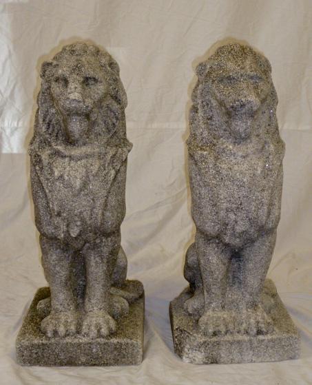 Pair Stone Concrete Garden Lions on Attached Plinths (1 of 5)