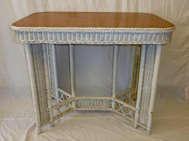 American Heywood Wakefield Wicker & Oak Library Table (1 of 2)