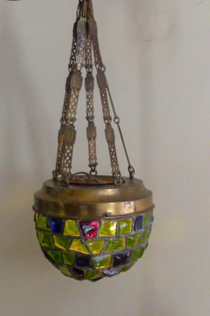 Brutalist Modernist Period Stain Glass Hanging Light (1 of 12)