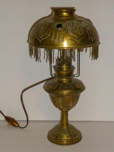 French Art Nouveau Antique Brass Table Lamp w. Shade (1 of 7)