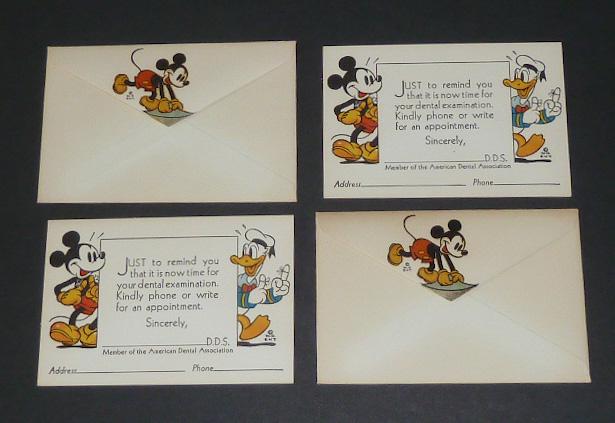 1930's Walt Disney Pair of Unused Dental Cards R.Ivner (1 of 2)