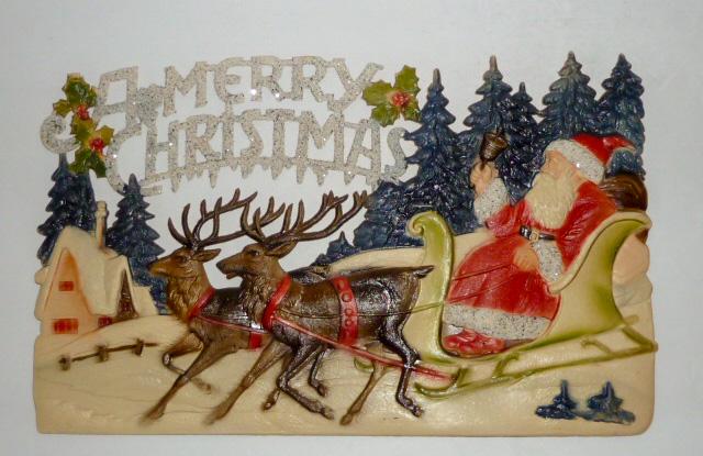 Santa Claus with Reindeer Die-Cut Antique Store Display (1 of 3)
