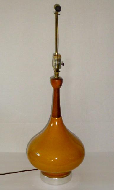 Mid-Century-Modern Table Lamp Mustard Ceramic Glazed (1 of 2)