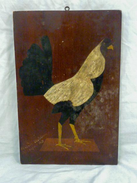 Folk Art/Primitive Rooster Painting on Wood Panel (1 of 4)