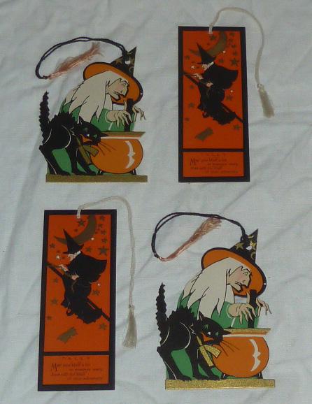 Antique Halloween Tally Cards set of four Witches Bats (1 of 6)