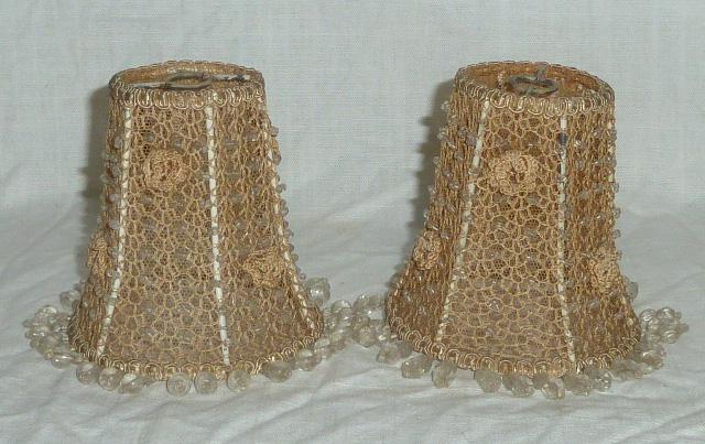 Antique Boudoir Glass Beaded Pr Diminutive Light Shades (1 of 4)