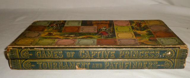 McLoughlin Bros. 1875 Games of Captive Princess: 1875 Games of Captive Princess, Tournament, & Pathfinders. Entered according to Act of Congress, in the year 1875 , by McLoughlin Bros, in the Office of the Librarian of Congress , at Washington. Scar