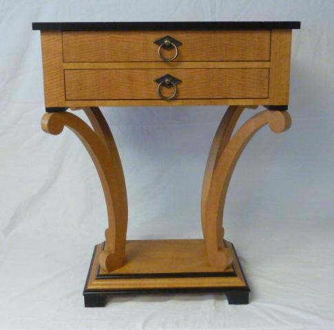 Baker Furniture Biedermeier Style Primavera Stand: Primavera wood and parcel ebonized , with original brass hardware. Original finish. Measures 25" by 31" and 18" deep. As found estate condition . Please use photos as part of the description. The abse