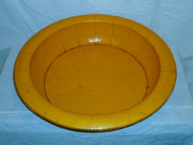 Antique 31" Diameter Yellow Wooden Banded Bowl (1 of 4)