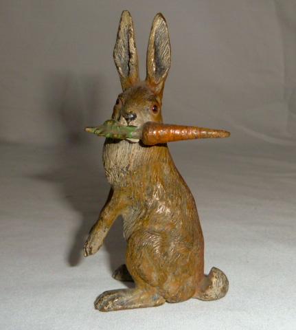 Austrian Viennese Bronze Hare w/ Carrot Cold Painted 4" (1 of 7)