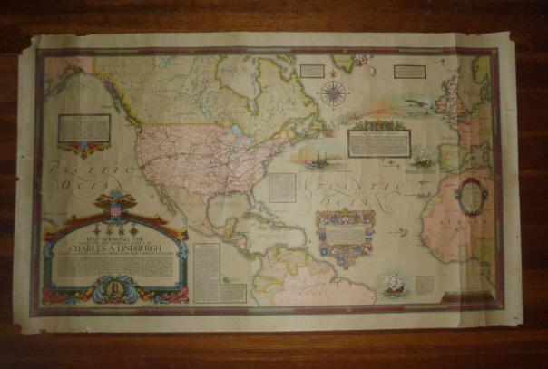 Charles Lindberg Authentic Clegg World flight Map (1 of 10)