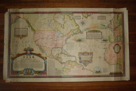 Charles Lindberg Authentic Clegg World flight Map: 1928 Authentic Original Ernest Clegg Charles Lindberg Flight Map. Map was Designed by Ernest Clegg in 1928 . Map Title is â€œ Map Showing the Overland and Overseas Flights of Charles A. Lindbergâ