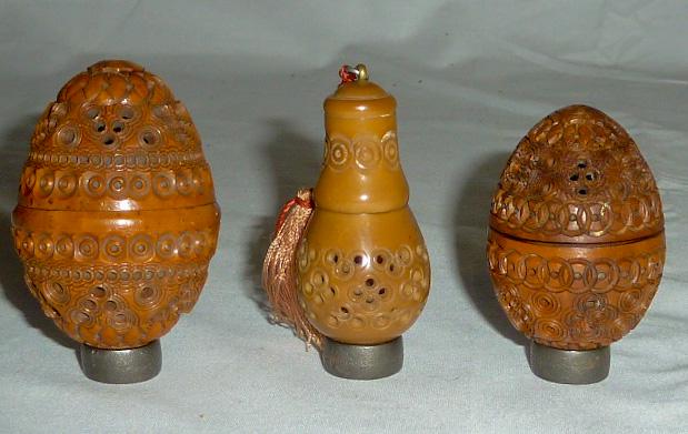 Coquilla Pierced Set of Three Pomanders or Treens (1 of 3)