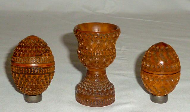 Antique Hand Carved Wood Cases with Tall Egg Cup Holder (1 of 3)