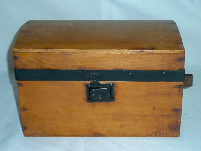 Antique Wood Doll Trunk - Wallpaper Interior (1 of 9)
