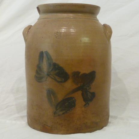 Antique Crock w/ Cobalt Blue Flower Design 3 Gallon (1 of 7)