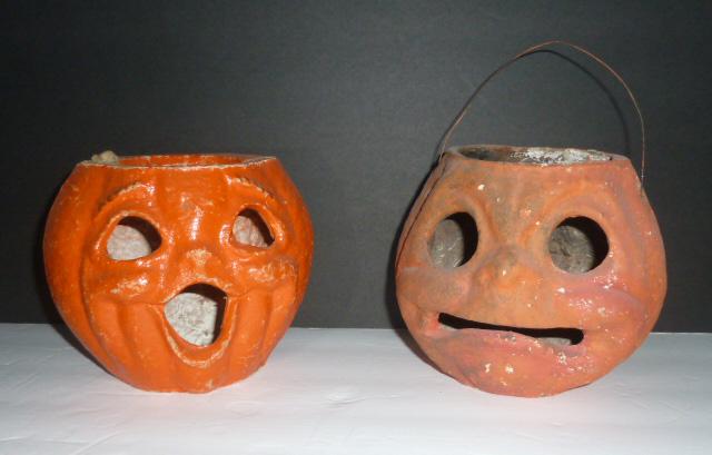 Antique Early Halloween Jack O Lanterns lot of two (1 of 5)