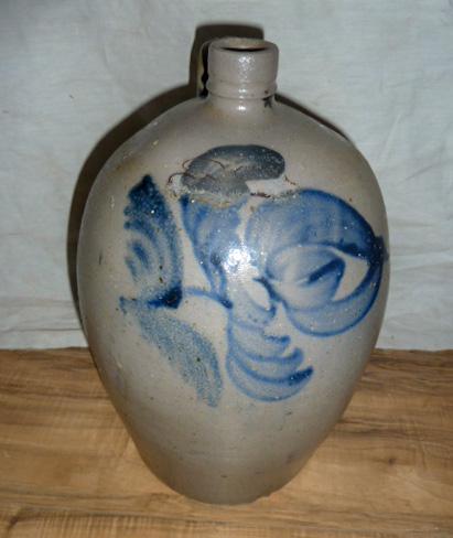 Antique Ovoid Salt Glazed Jug Cobalt blue Flower (1 of 4)