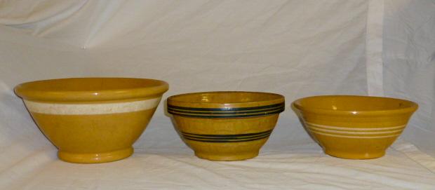 Three Antique Country Yellow Ware Bowls (1 of 5)