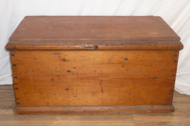 Six Board 19th Century Dovetailed Sea Mens Chest: Six board Sea Men's dovetailed chest, warm aged patina. Measures 43 1/2" wide by 22" tall and 22 1/2" deep. As found estate condition . Please use photos as part of the description. The absence of a c