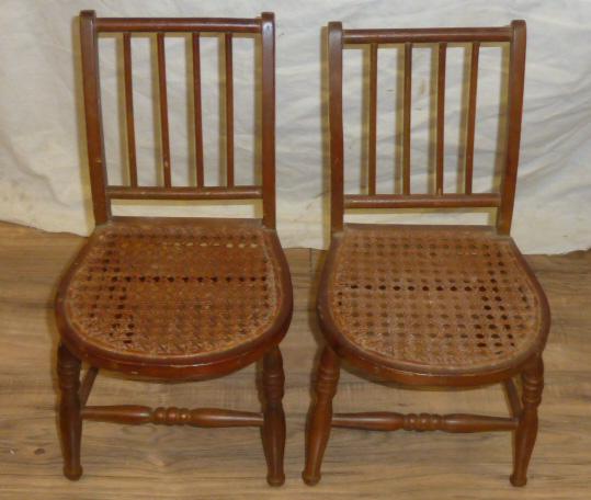2 Miniature Wood Spindle Back Chairs Woven Cane Seats (1 of 2)