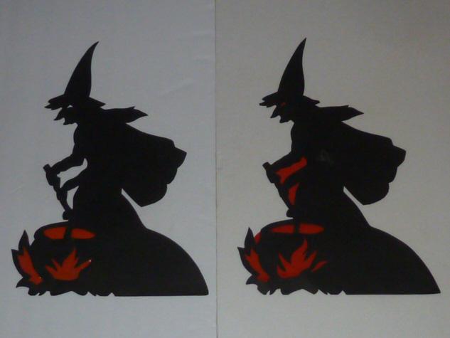 2 Vintage Folk Art Halloween Witches Flying Decoration (1 of 4)