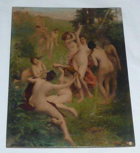 19th C. Nymphs in a Field - Oil on Board (1 of 5)