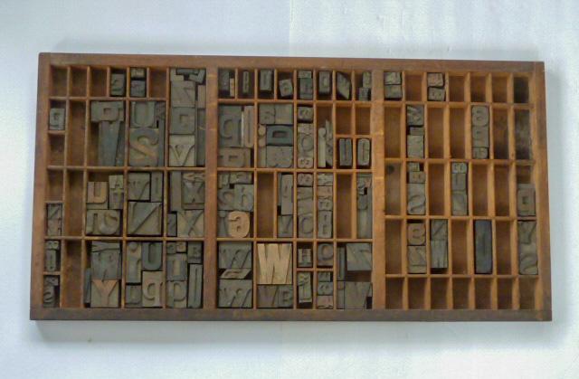 Antique Industrial Printers Tray: Free Form Art made with Block Letters & Nubers (1 of 4)