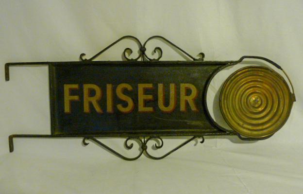 Antique Double Sided Wrought Iron Trade Sign FRISEUR (1 of 6)