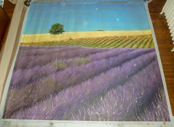 Kenneth at the Waldorf: Artist Painted Mural from the Salon: Comes with photo showing mural in Kenneth's Salon at the Waldorf, New York City. Measures 75" by 79" .We have the wood stretchers for painting. One of four mural panels from Kenneth's beauty salon. Pa
