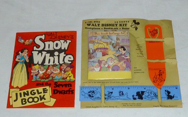 1938 Snow White Jingle Book & 3 In One Walt Disney Kit: Walt Disney's Snow White and the Seven Dwarfs Jingle Book dated 1938 was never read or opened as close to mint mint as you'll find. This was a promotional giveaway from Snow White Laundry. Bright and 