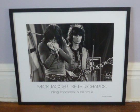 Rolling Stones Rock N Roll Circus Photo Mick & Keith: Framed photograph by Michael Randolph , still photographer for the Rolling Stones ROCK N ROLL CIRCUS, Mick Jagger playing harmonica & Keith Richards playing guitar, from the British TV special Rolling