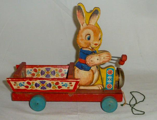1954 Fisher Price Bunny Bell Cart Easter Pull Toy #604 (1 of 5)