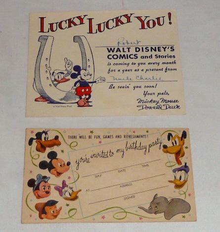 1930's Walt Disney's Comics Adv. & Birthday Invitation (1 of 4)