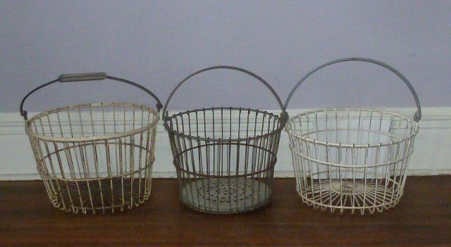 Three Large Vintage Metal Baskets with Handles (1 of 3)