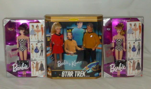 3 Vintage Barbie Dolls MIB Old Store Stock: Unused , never removed from boxes: 1. 30th Anniversary Collector Edition Barbie & Ken Star Trek Gift Set . 2. Original 1959 Barbie Doll & Package Special Edition 35th Anniversary Brunette Barbie . 3.