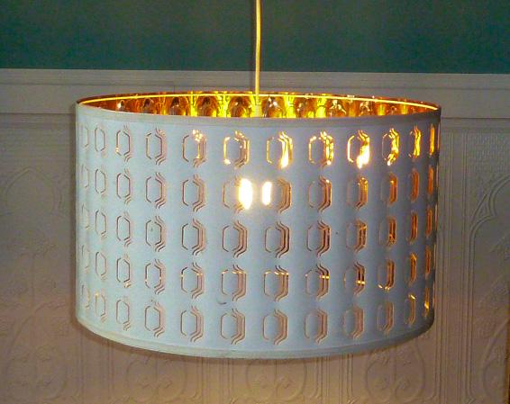 Vintage MCM White with Copper Backing Pierced Hanging Light (1 of 4)