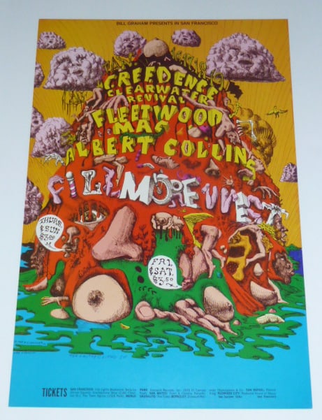 Creedence Clearwater Revival - Fleetwood Mack - 1969 Original Fillmore R&R Poster BG#156: Bill Graham #156 was a mess, literally, with Lee Conklin's multiple images weighing on the mind of the central figure, and fresh thoughts became clouds formed by writhing bodies. Creedence Clearwater 