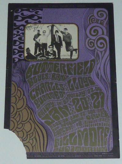 Paul Butterfield Blues Band - 1967 Bill Graham #46 Rock & Roll Poster - Artist Wes Wilson: The all-seeing eye and royal colors in Deco design advertised this offering of Bill Graham's idea of meat and potatoes for the masses; Butterfield Blues Band , a Graham favorite, and jazz act, Charles