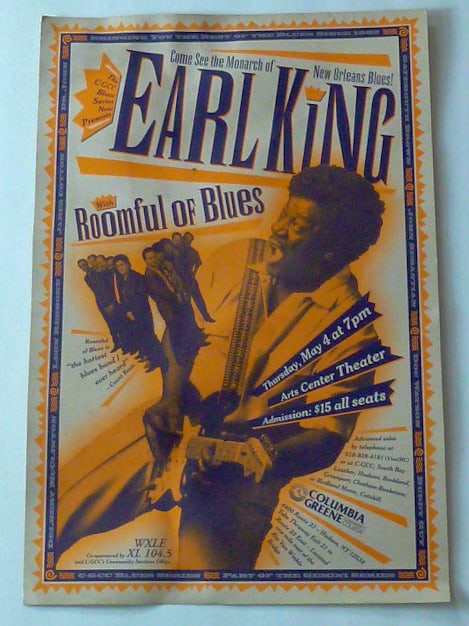Earl King w/Roomful Of Blues Concert Poster: Original Rock & Roll poster - Columbia Green College Blues Series : presents the Monarch of New Orleans Blues Earl King with Roomful of Blues . Measures 13 1/2" by 20 1/2" No hole , rips , tears or pi