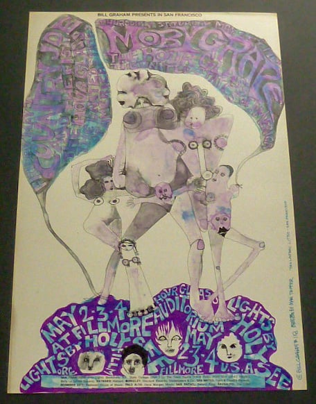 Moby Grape - Country Joe & The Fish - 1st Printing - Fillmore Poster Bill Graham #118 - Mari Tepper: Muted patriotic hues dominated Mari Tepper's unusual family portrait advertising Country Joe & The Fish and Moby Grape on deflated balloons.This poster was only printed once before the concert. Tea La