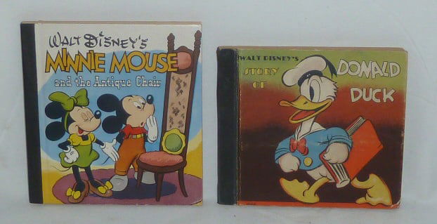 1930'-40's Walt Disney's Story Of Donald Duck & Minnie Mouse & the Antique Chair Whitman Books: Donald Duck Book - Whitman Publishing - copyright 1938 is a fine readable copy . Well loved and cared for book. Walt Disney's Minne Mouse & the Antique Chair appears to be unopened or read in beautifu