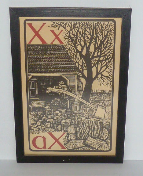 Mary Azarian - Farmer's Alphabet - "X" - Wood Cut Prints - Life in Vermont - 1970: Mary Azarian - is an American woodcut artist and children's book illustrator. She was a teacher in 1963, in one of Vermont's last one-room schools. Using her Fine Arts Degree she decorated the schoolh