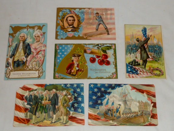 Tuck's Post Cards - George Washington and Abraham Lincoln 1900's Post Cards - Six Total: 1. Washington Birthday Series No.1 dated 1911 2. Washington Birthday Series No. 2 dated 1910 3.Lincoln Birthday Series No.1 copyright 1909 by E. Nash - No writing on back 4.Tucks PostCard Series No. 1