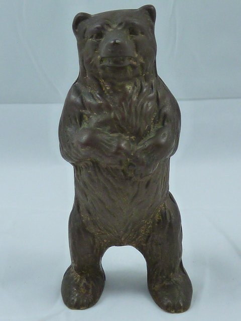ANTIQUE BRONZE OR BRASS STANDING BEAR - BANK (1 of 5)