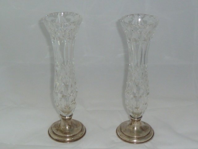 PAIR OF STERLING SILVER - MOUNTED HAWKES VASES (1 of 4)