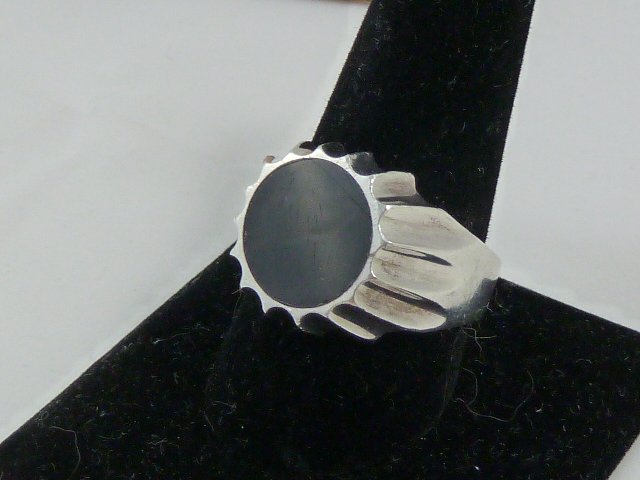 VINTAGE STERLING AND BLACK ONYX MEN'S RING (1 of 7)